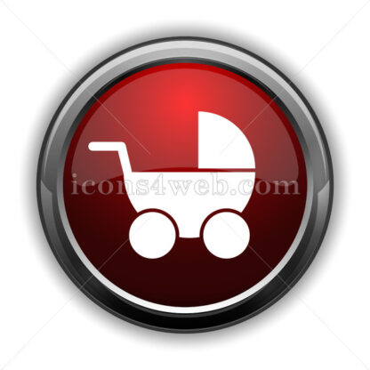Baby carriage icon. Red glossy web icon with shadow - Icons for website