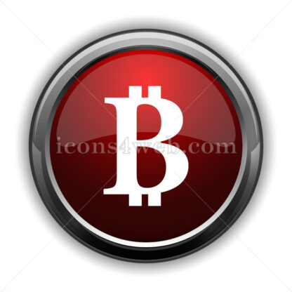 Bitcoin icon. Red glossy web icon with shadow - Icons for website