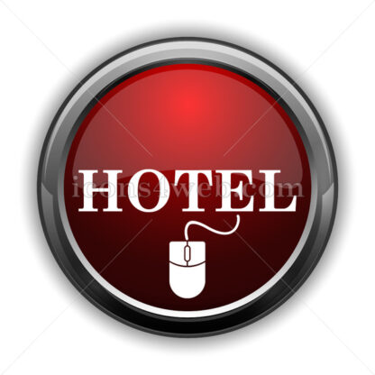 Booking hotel online icon. Red glossy web icon with shadow - Website icons