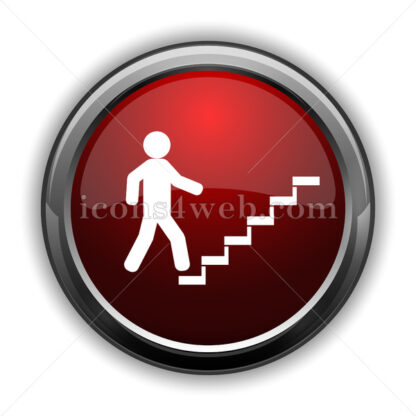 Businessman on stairs – success icon. Red glossy web icon - Website icons