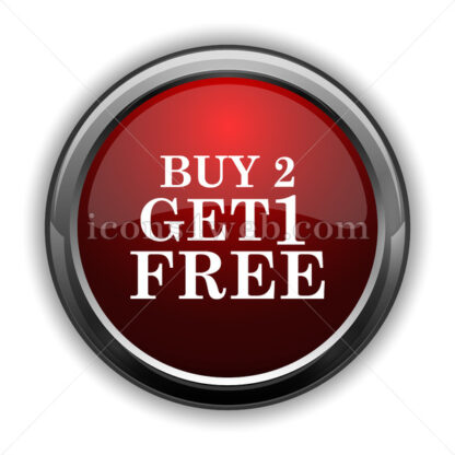 Buy 2 get 1 free offer icon. Red glossy icon with shadow - Website icons