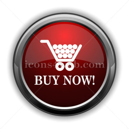 Buy now shopping cart icon. Red glossy icon with shadow - Icons for website