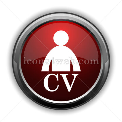 CV icon. Red glossy web icon with shadow - Icons for website