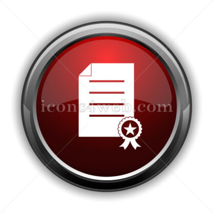 Certificate icon. Red glossy web icon with shadow - Icons for website