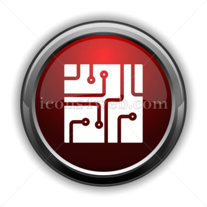 Circuit board icon. Red glossy web icon with shadow - Icons for website