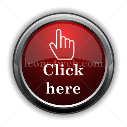 Click here icon. Red glossy web icon with shadow - Icons for website