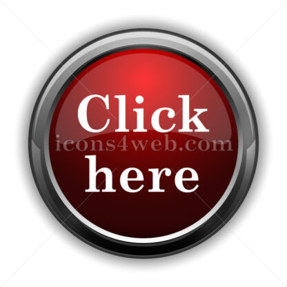 Click here text icon. Red glossy web icon with shadow - Icons for website