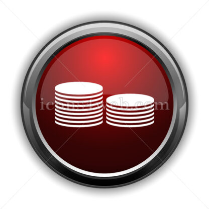Coins.Money icon. Red glossy web icon with shadow - Icons for website