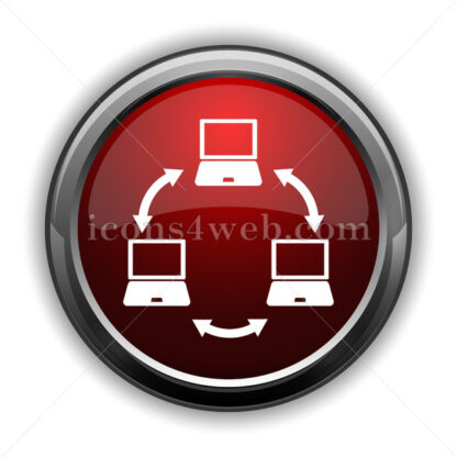 Computer network icon. Red glossy web icon with shadow - Icons for website