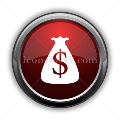 Dollar sack icon. Red glossy web icon with shadow - Icons for website