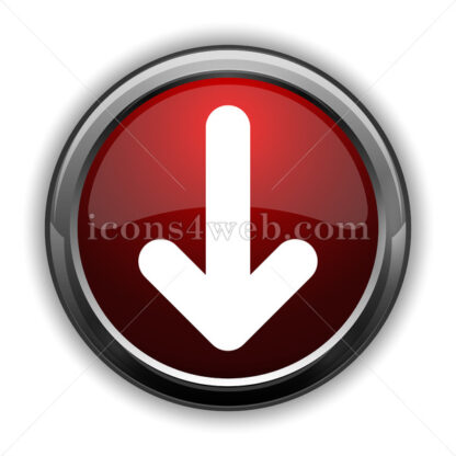 Down arrow icon. Red glossy web icon with shadow - Icons for website