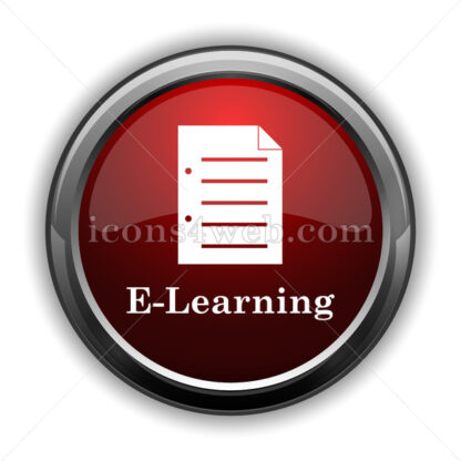 E-learning icon. Red glossy web icon with shadow - Icons for website