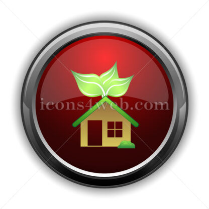 Eco house icon. Red glossy web icon with shadow - Icons for website