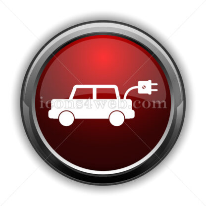 Electric car icon. Red glossy web icon with shadow - Icons for website