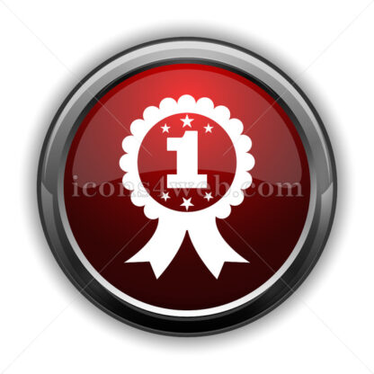 First prize ribbon icon. Red glossy web icon with shadow - Icons for website