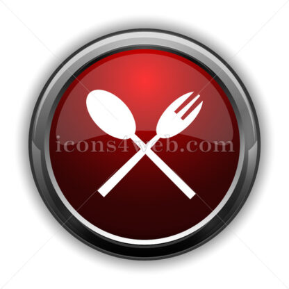 Fork and spoon icon. Red glossy web icon with shadow - Icons for website