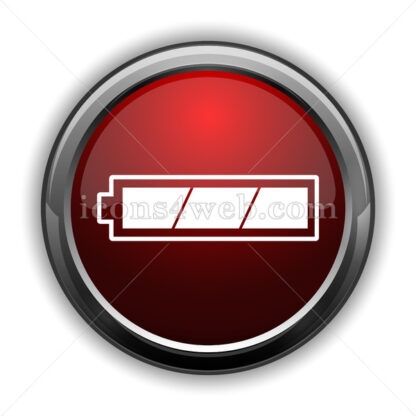 Fully charged battery icon. Red glossy icon with shadow - Icons for website