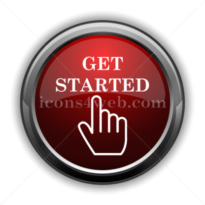 Get started icon. Red glossy web icon with shadow - Icons for website