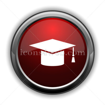 Graduation icon. Red glossy web icon with shadow - Icons for website