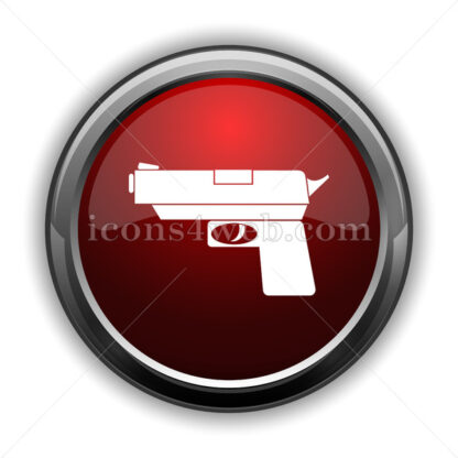 Gun icon. Red glossy web icon with shadow - Icons for website