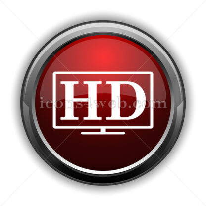 HD TV icon. Red glossy web icon with shadow - Icons for website