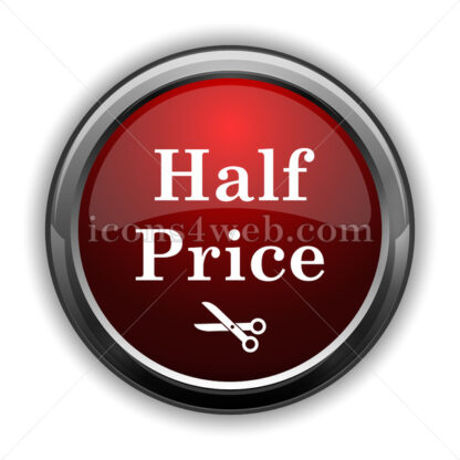 Half price icon. Red glossy web icon with shadow - Icons for website