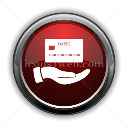 Hand holding credit card icon. Red web icon with shadow - Icons for website