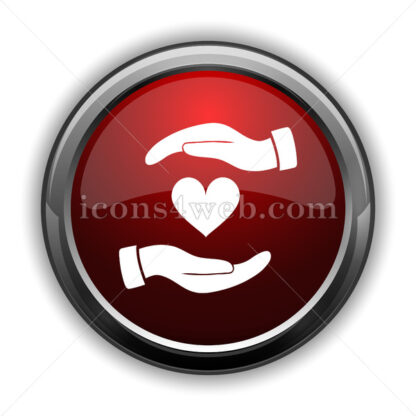 Hands holding heart icon. Red glossy web icon with shadow - Icons for website