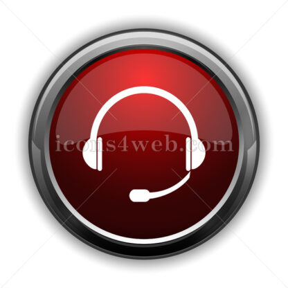 Headphones icon. Red glossy web icon with shadow - Icons for website