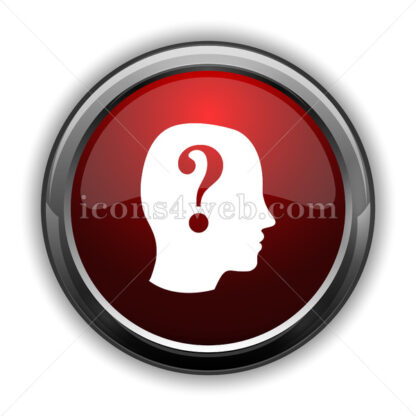 Human head with question mark icon. Red glossy web icon with shadow - Website icons