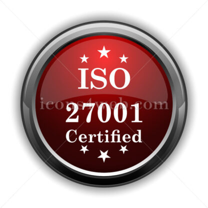 ISO 27001 icon. Red glossy web icon with shadow - Icons for website