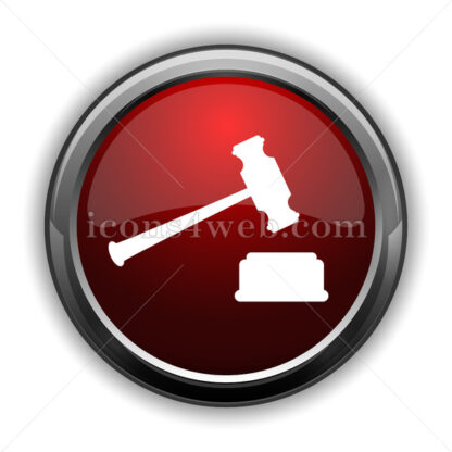 Judge hammer icon. Red glossy web icon with shadow - Icons for website