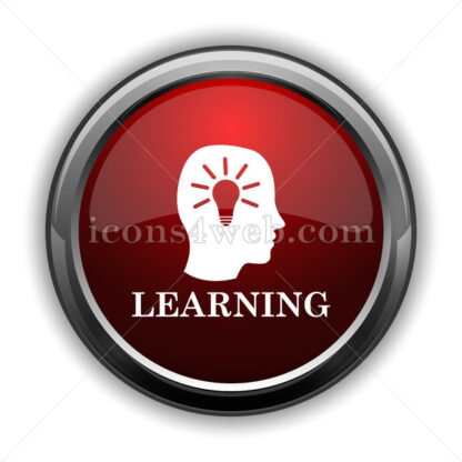 Learning icon. Red glossy web icon with shadow - Icons for website