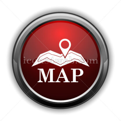 Map icon. Red glossy web icon with shadow - Icons for website