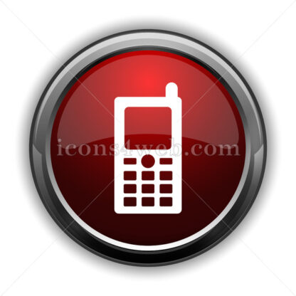 Mobile phone icon. Red glossy web icon with shadow - Icons for website