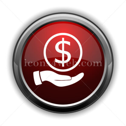 Money in hand icon. Red glossy web icon with shadow - Icons for website