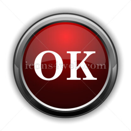 OK icon. Red glossy web icon with shadow - Icons for website
