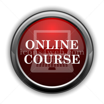 Online course icon. Red glossy web icon with shadow - Icons for website