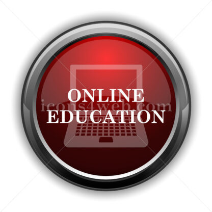 Online education icon. Red glossy web icon with shadow - Icons for website