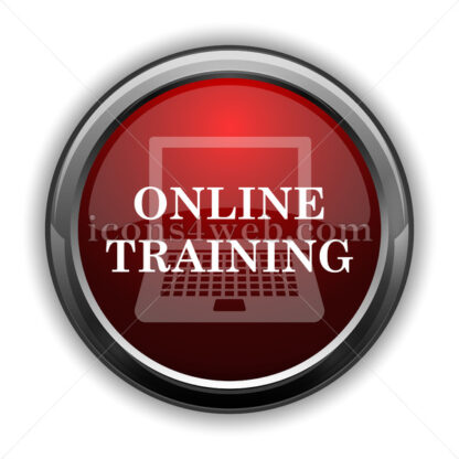 Online training icon. Red glossy web icon with shadow - Icons for website