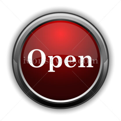 Open icon. Red glossy web icon with shadow - Icons for website