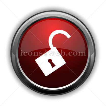 Open lock icon. Red glossy web icon with shadow - Icons for website