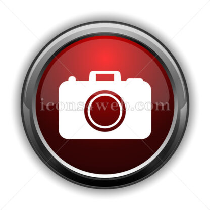 Photo camera icon. Red glossy web icon with shadow - Icons for website