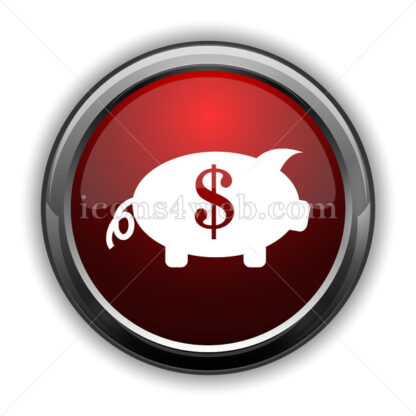 Piggy bank icon. Red glossy web icon with shadow - Icons for website