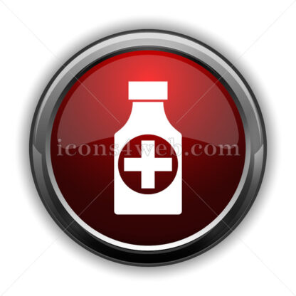 Pills bottle  icon. Red glossy web icon with shadow - Website icons
