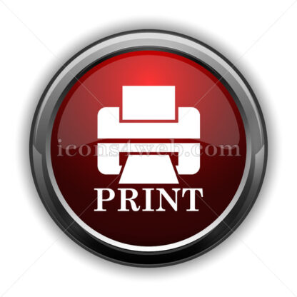 Printer with word PRINT icon. Red web icon with shadow - Icons for website
