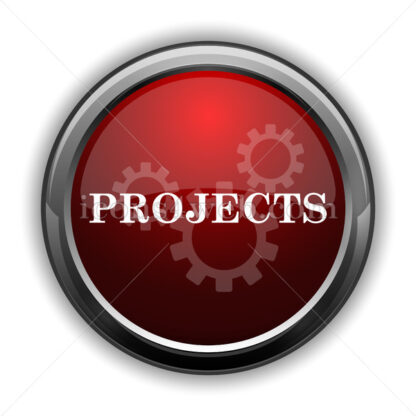 Projects icon. Red glossy web icon with shadow - Icons for website