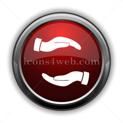 Protecting hands icon. Red glossy web icon with shadow - Icons for website
