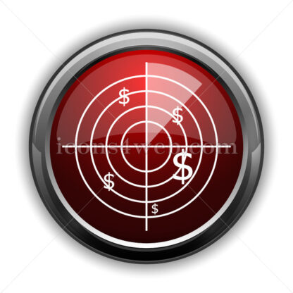 Radar searching money icon. Red glossy icon with shadow - Website icons