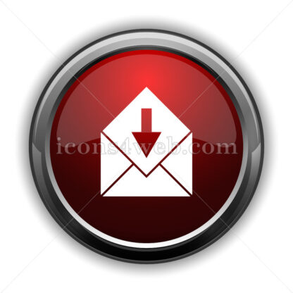 Receive e-mail icon. Red glossy web icon with shadow - Icons for website